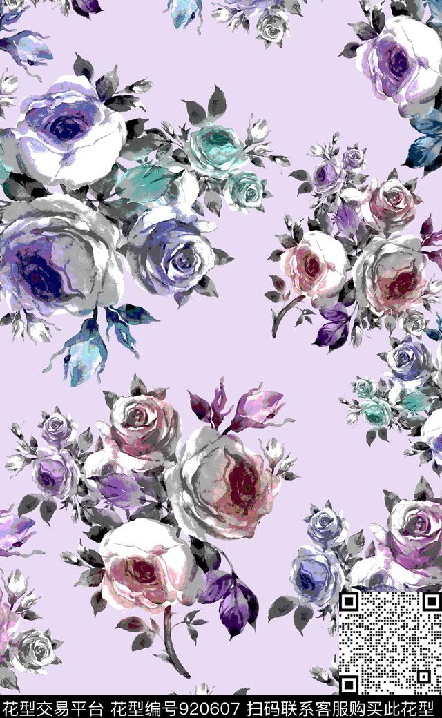 植物素雅满版散花数码印花华亿平台下载（图片编号: 920607） - 瓦栏（Walan）