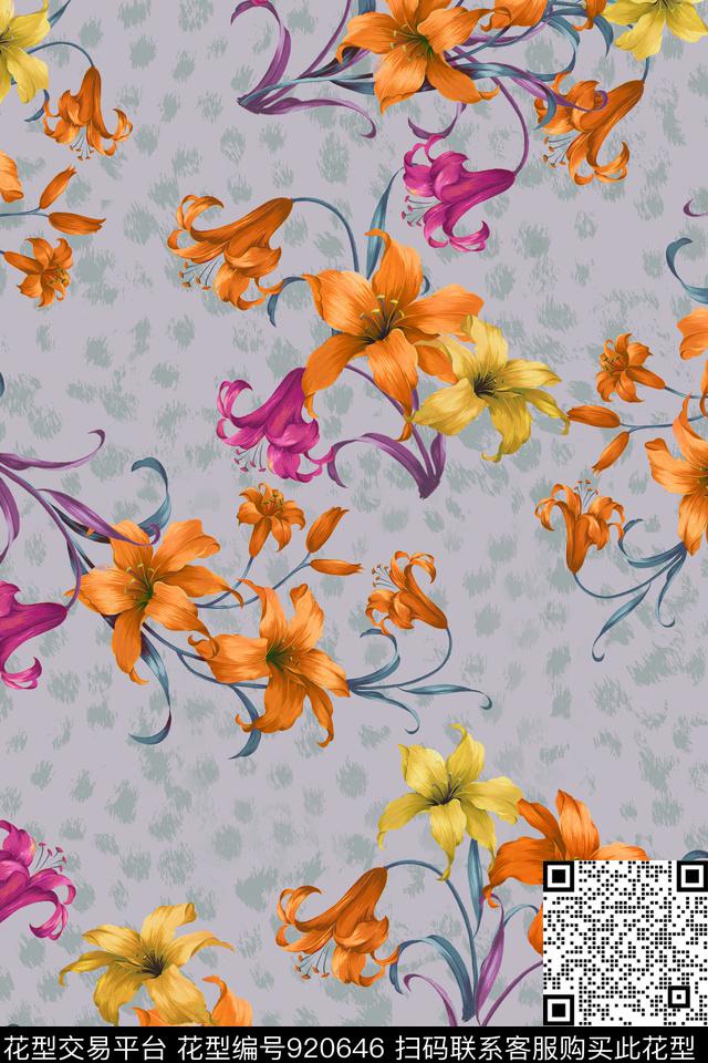 小碎花彩底花卉豹纹数码印花华亿平台下载（图片编号: 920646） - 瓦栏（Walan）