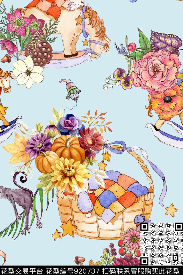 花卉趣味卡通数码印花华亿平台下载（图片编号: 920737） - 瓦栏（Walan）