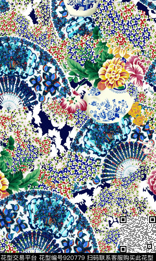 旗袍香云纱大牌风数码印花华亿平台下载（图片编号: 920779） - 瓦栏（Walan）