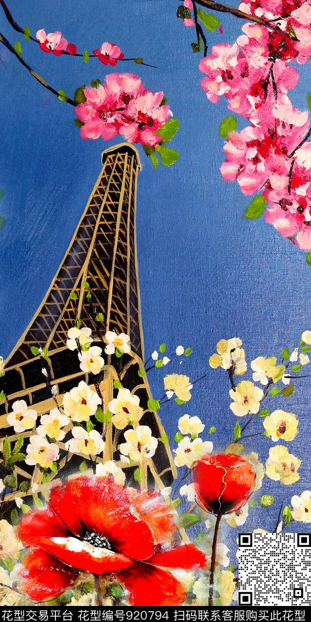 花卉年轻女性手绘花卉数码印花华亿平台下载（图片编号: 920794） - 瓦栏（Walan）