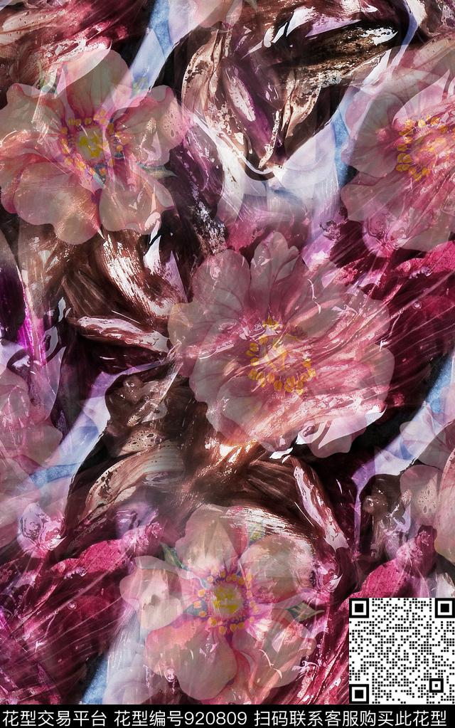 花卉复古纹理数码印花华亿平台下载（图片编号: 920809） - 瓦栏（Walan）