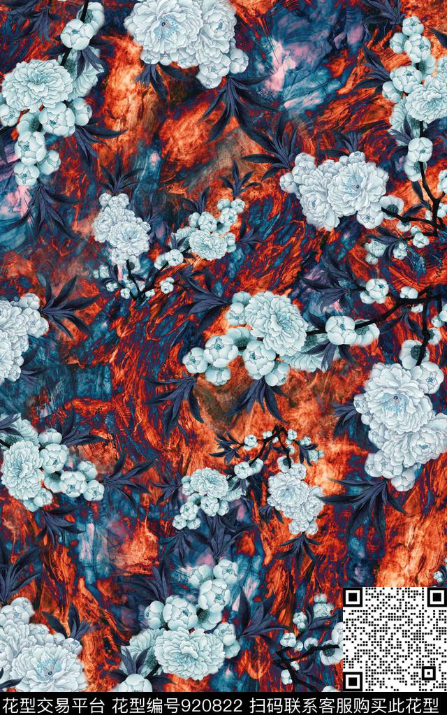 花卉民族风复古数码印花华亿平台下载（图片编号: 920822） - 瓦栏（Walan）