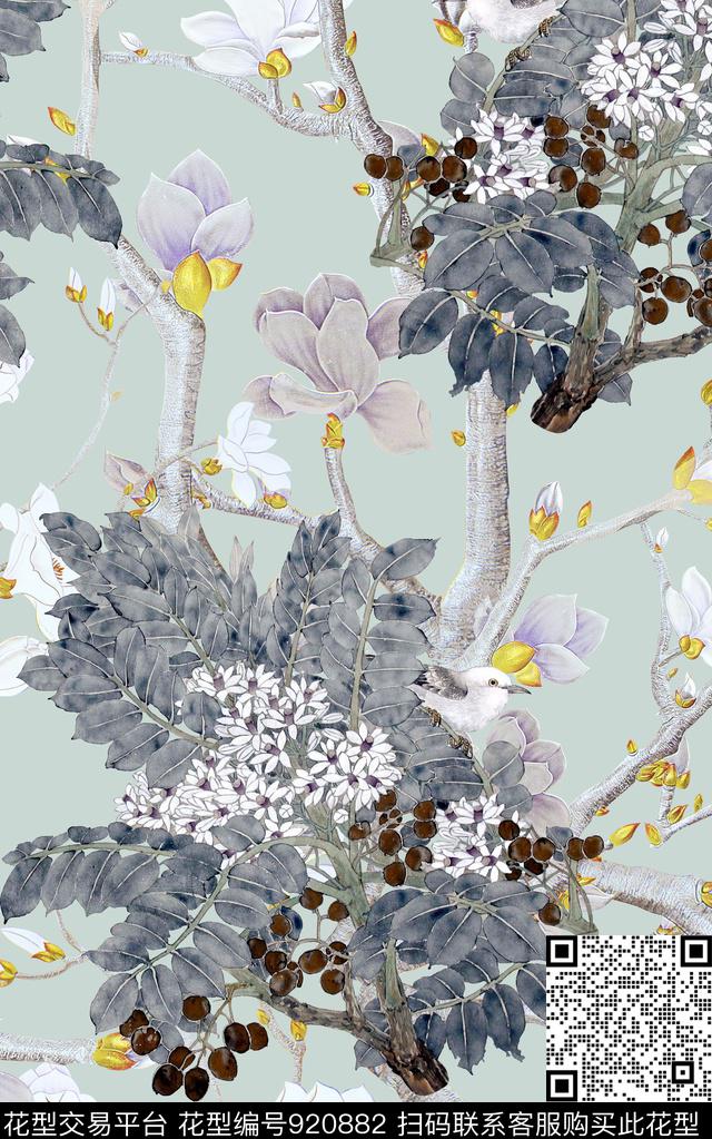 玉兰花油画华亿平台清爽底色花数码印花华亿平台下载（图片编号: 920882） - 瓦栏（Walan）