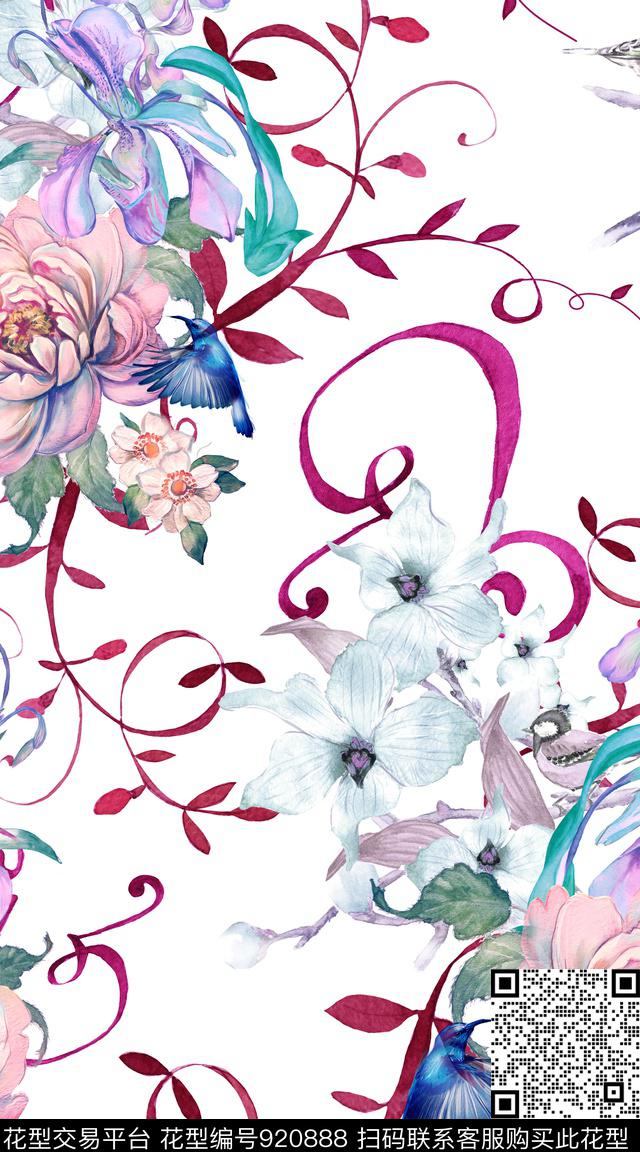 花卉创意数码印花华亿平台下载（图片编号: 920888） - 瓦栏（Walan）