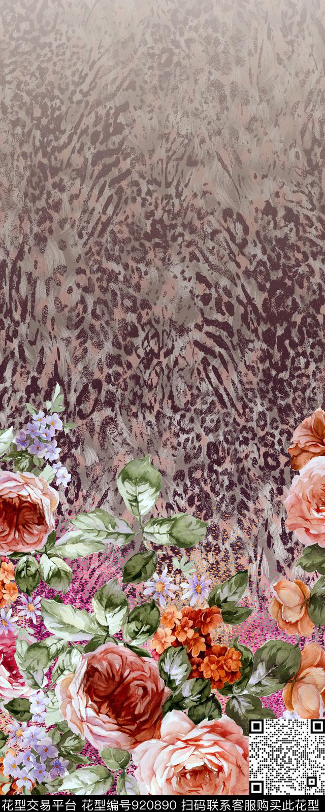 花卉手绘花卉定位花数码印花华亿平台下载（图片编号: 920890） - 瓦栏（Walan）