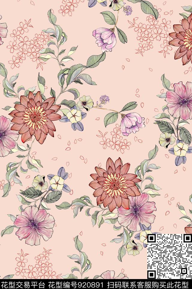 花卉小碎花传统华亿平台数码印花华亿平台下载（图片编号: 920891） - 瓦栏（Walan）