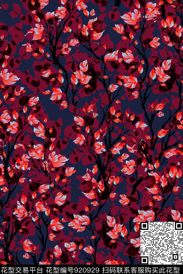 抽象花卉小碎花女装数码印花华亿平台下载（图片编号: 920929） - 瓦栏（Walan）