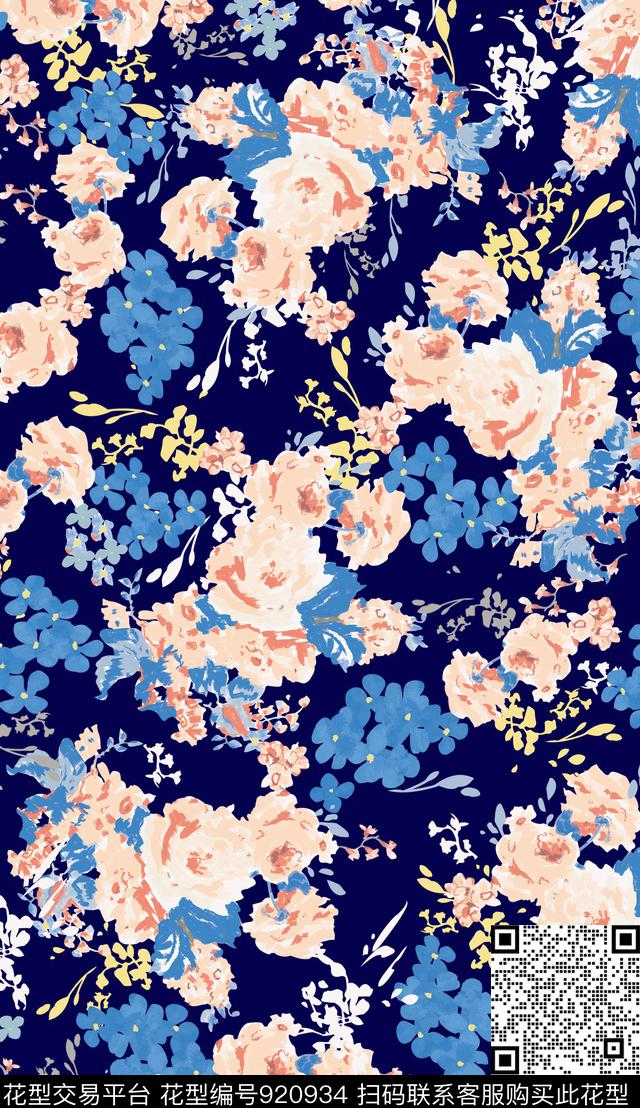 花卉玫瑰花手绘花卉传统印花华亿平台下载（图片编号: 920934） - 瓦栏（Walan）