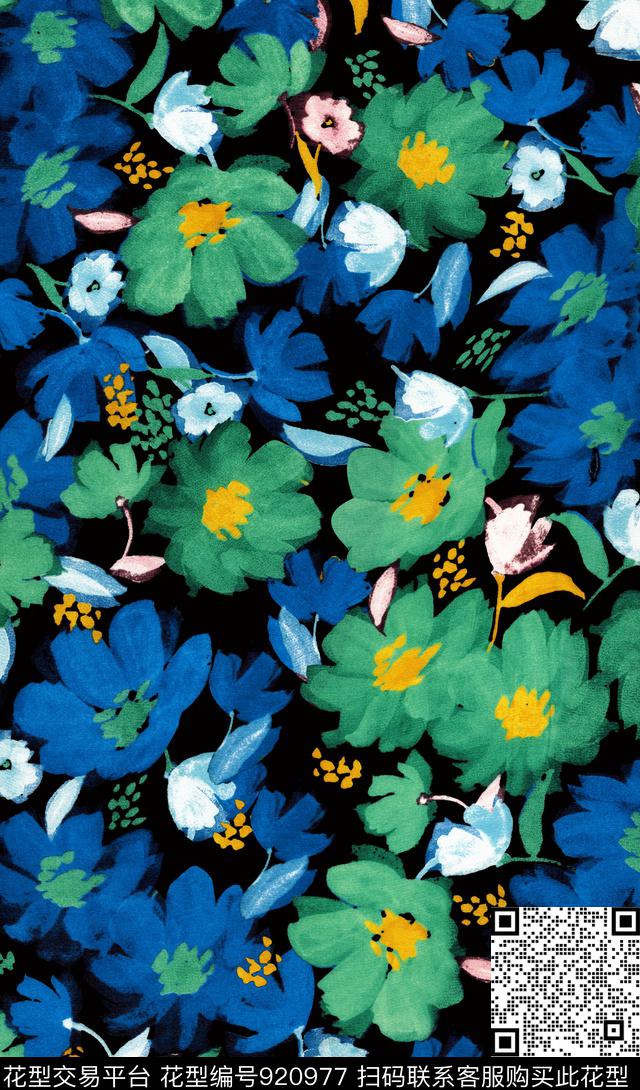 花卉抽象花卉手绘花卉数码印花华亿平台下载（图片编号: 920977） - 瓦栏（Walan）