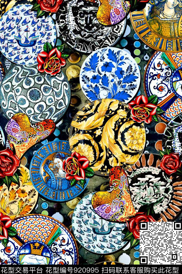 青花瓷瓷器花纹Fei-民族风数码印花华亿平台下载（图片编号: 920995） - 瓦栏（Walan）