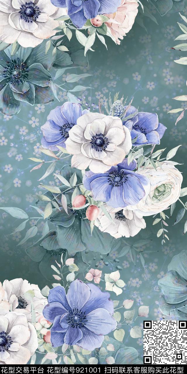 满版散花花卉小碎花数码印花华亿平台下载（图片编号: 921001） - 瓦栏（Walan）