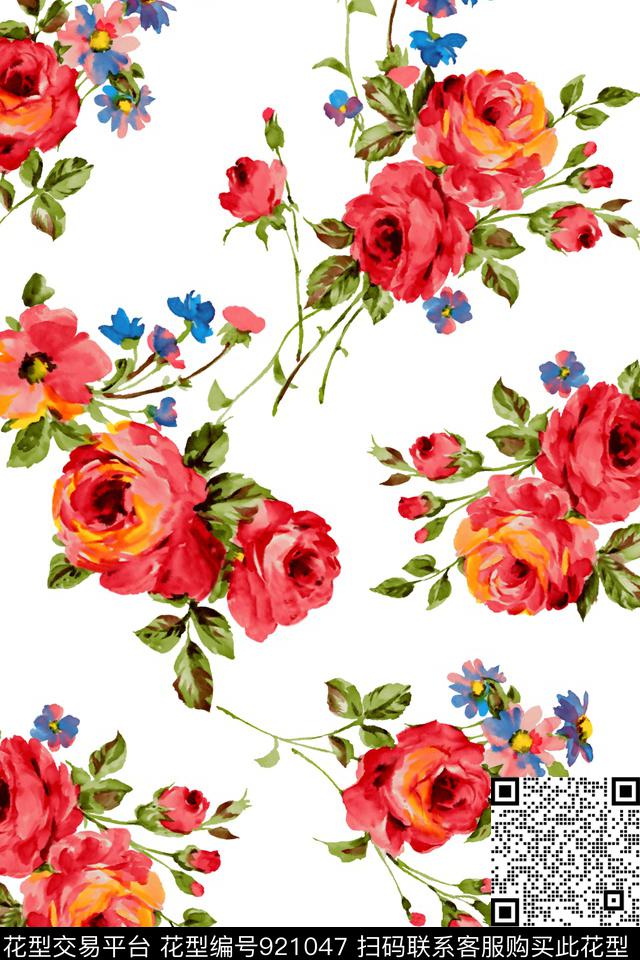 花卉手绘花卉水彩花卉数码印花华亿平台下载（图片编号: 921047） - 瓦栏（Walan）