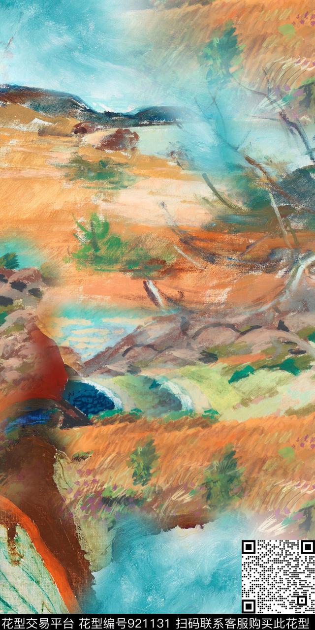 春夏华亿平台抽象手绘风景数码印花华亿平台下载（图片编号: 921131） - 瓦栏（Walan）