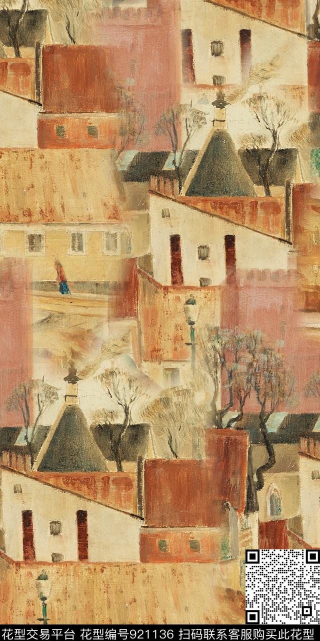 几何抽象复古数码印花华亿平台下载（图片编号: 921136） - 瓦栏（Walan）