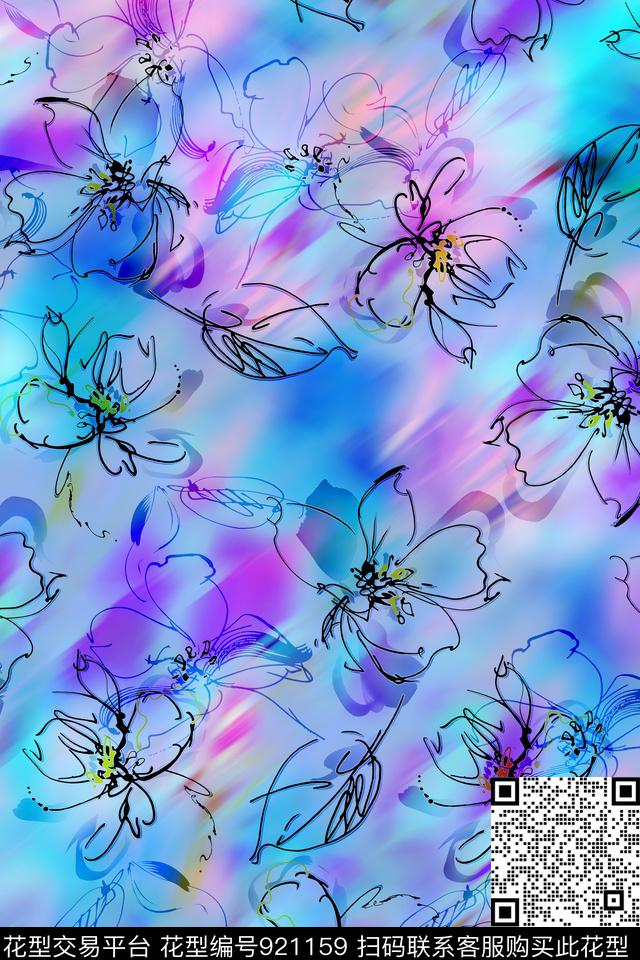 底纹线条花卉趣味数码印花华亿平台下载（图片编号: 921159） - 瓦栏（Walan）