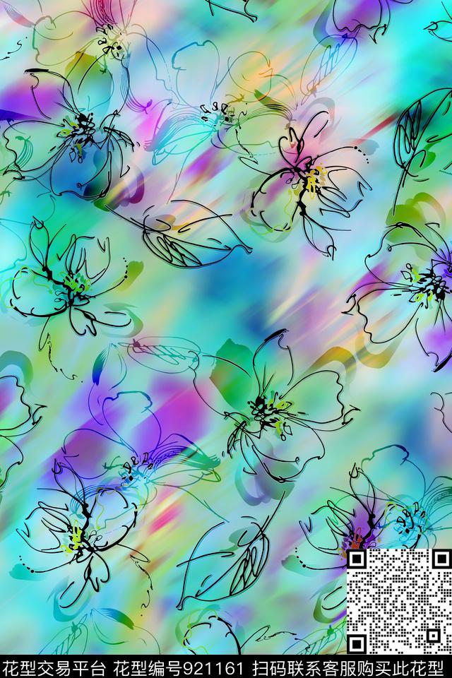底纹线条花卉趣味数码印花华亿平台下载（图片编号: 921161） - 瓦栏（Walan）