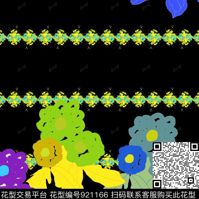 鲜花绘画线条花卉数码印花华亿平台下载（图片编号: 921166） - 瓦栏（Walan）