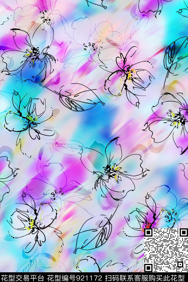 底纹线条花卉趣味数码印花华亿平台下载（图片编号: 921172） - 瓦栏（Walan）