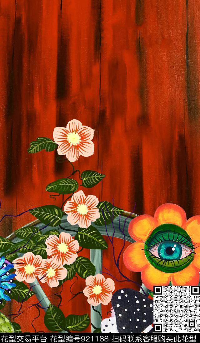 花卉定位花大牌风数码印花华亿平台下载（图片编号: 921188） - 瓦栏（Walan）