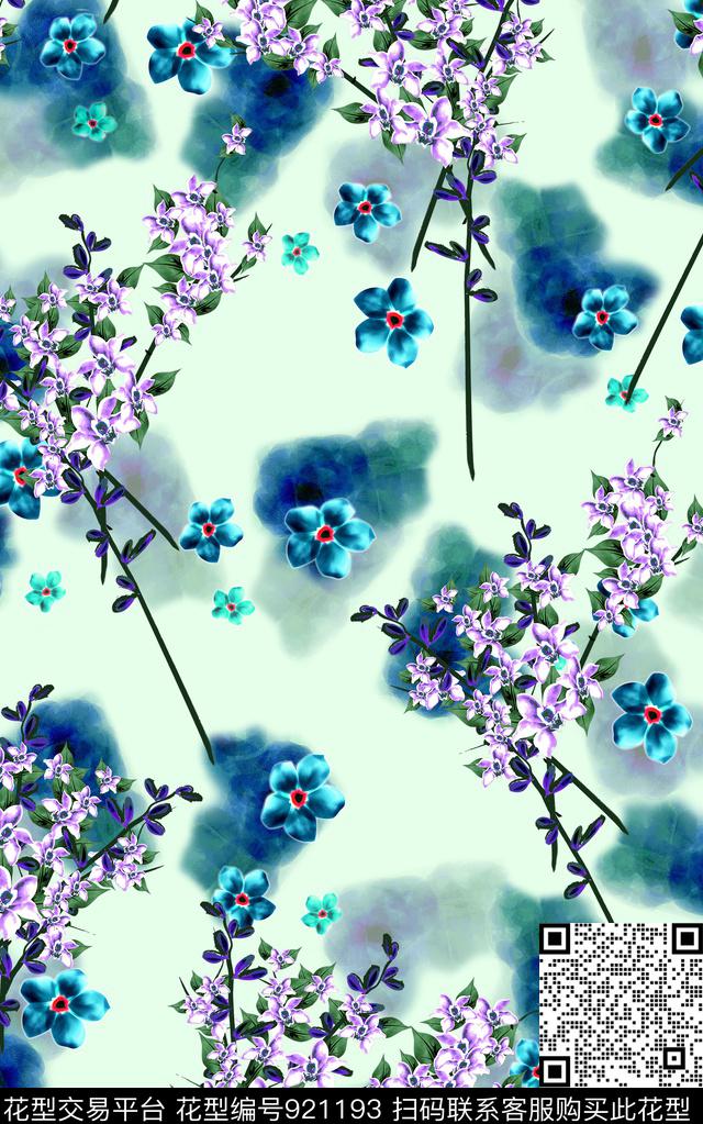 女装素雅水彩花卉数码印花华亿平台下载（图片编号: 921193） - 瓦栏（Walan）