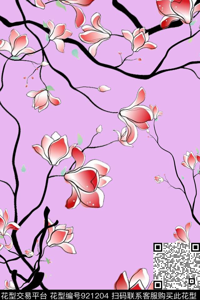 连衣裙水彩花卉简约传统印花华亿平台下载（图片编号: 921204） - 瓦栏（Walan）