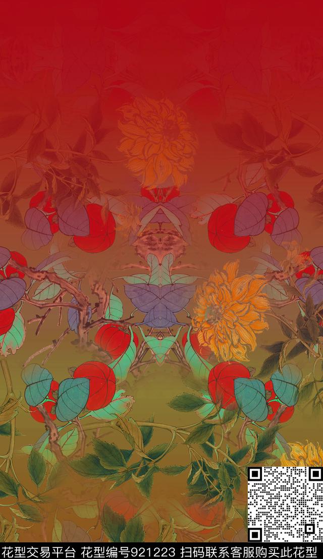 花卉定位花深圳数码印花华亿平台下载（图片编号: 921223） - 瓦栏（Walan）
