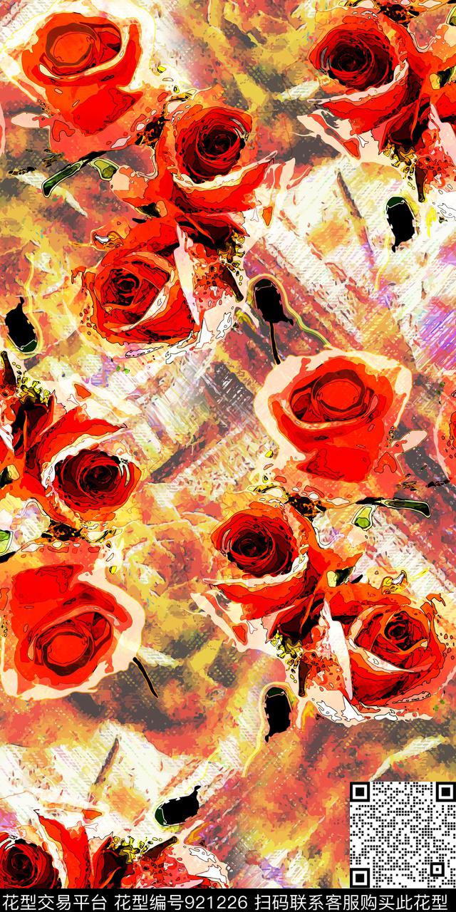 波点抽象花卉数码印花华亿平台下载（图片编号: 921226） - 瓦栏（Walan）