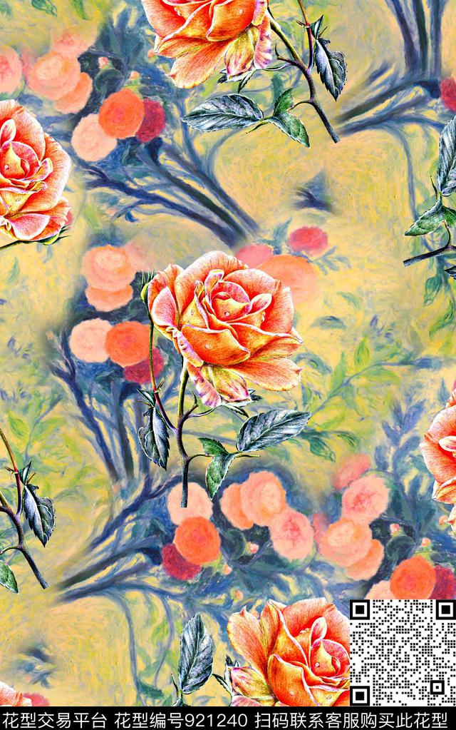 女装满版散花花卉数码印花华亿平台下载（图片编号: 921240） - 瓦栏（Walan）