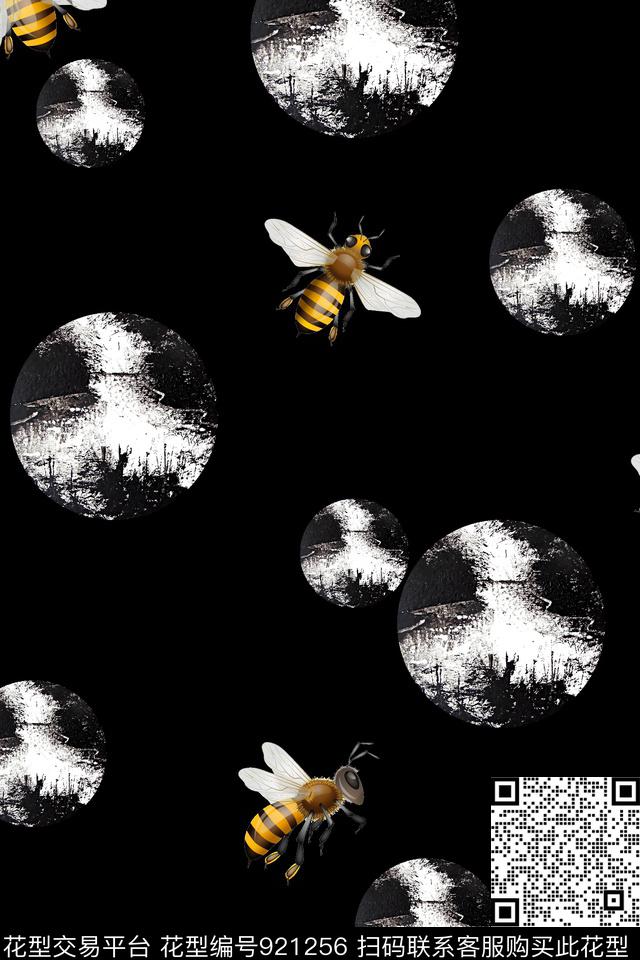 抽象昆虫蜜蜂数码印花华亿平台下载（图片编号: 921256） - 瓦栏（Walan）