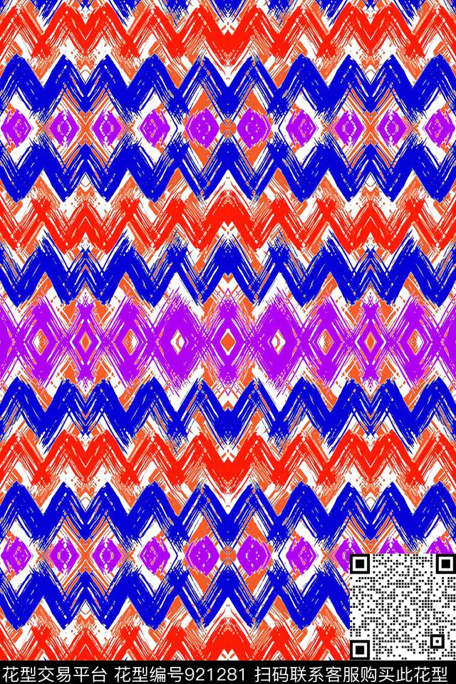 波浪纹闪电条纹大波浪数码印花华亿平台下载（图片编号: 921281） - 瓦栏（Walan）