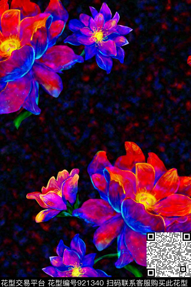 大花流光大牌风数码印花华亿平台下载（图片编号: 921340） - 瓦栏（Walan）