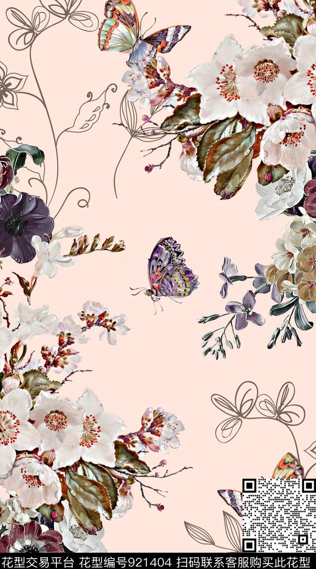 花卉创意数码印花华亿平台下载（图片编号: 921404） - 瓦栏（Walan）