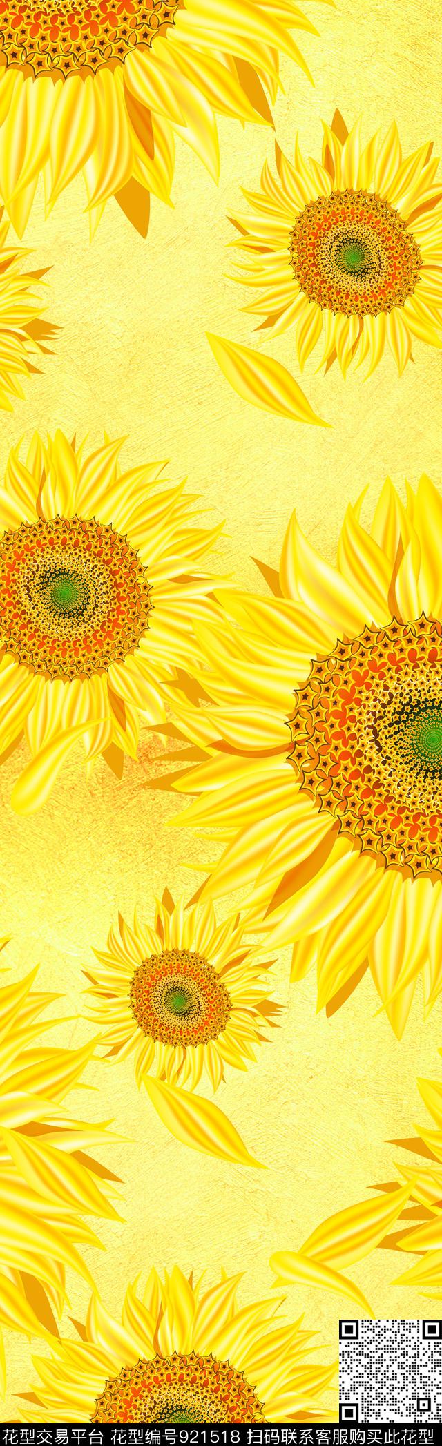 长巾花卉向日葵传统印花华亿平台下载（图片编号: 921518） - 瓦栏（Walan）