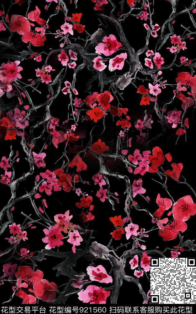 花卉复古大牌风数码印花华亿平台下载（图片编号: 921560） - 瓦栏（Walan）