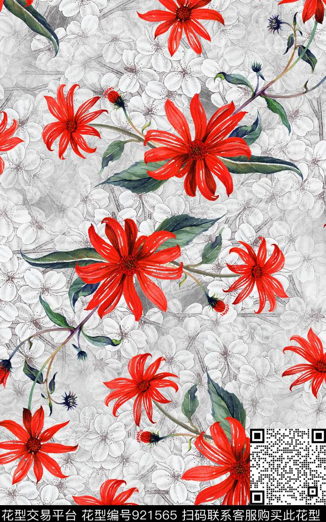 花卉复古大牌风数码印花华亿平台下载（图片编号: 921565） - 瓦栏（Walan）