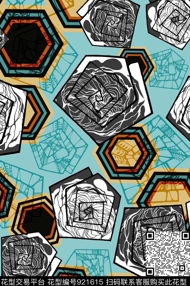几何手绘花卉黑白华亿平台数码印花华亿平台下载（图片编号: 921615） - 瓦栏（Walan）