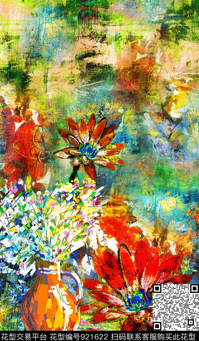 花卉定位花油画华亿平台数码印花华亿平台下载（图片编号: 921622） - 瓦栏（Walan）