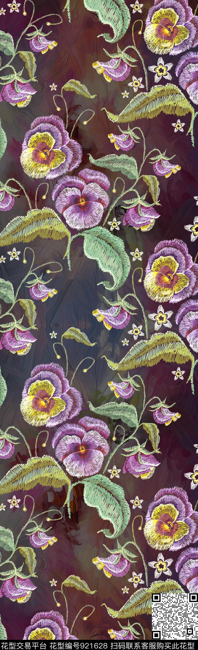 长巾花卉绣花华亿平台传统印花华亿平台下载（图片编号: 921628） - 瓦栏（Walan）