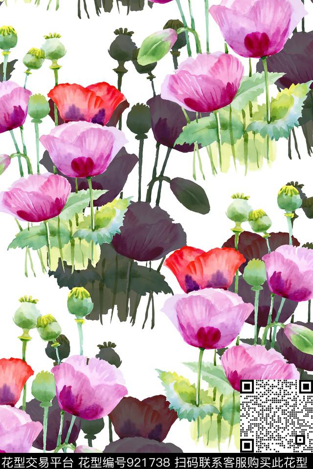 花卉罂粟花大牌风数码印花华亿平台下载（图片编号: 921738） - 瓦栏（Walan）