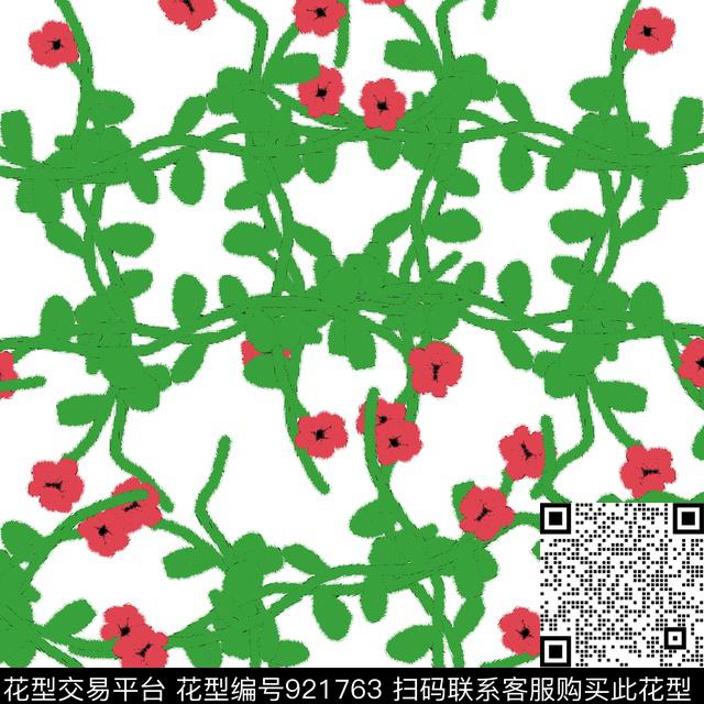 线条花卉花卉小碎花数码印花华亿平台下载（图片编号: 921763） - 瓦栏（Walan）