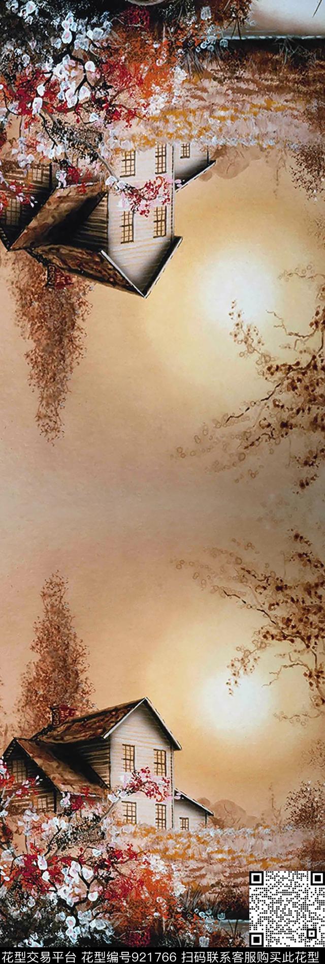 中国风定位花民族风水彩花卉数码印花华亿平台下载（图片编号: 921766） - 瓦栏（Walan）
