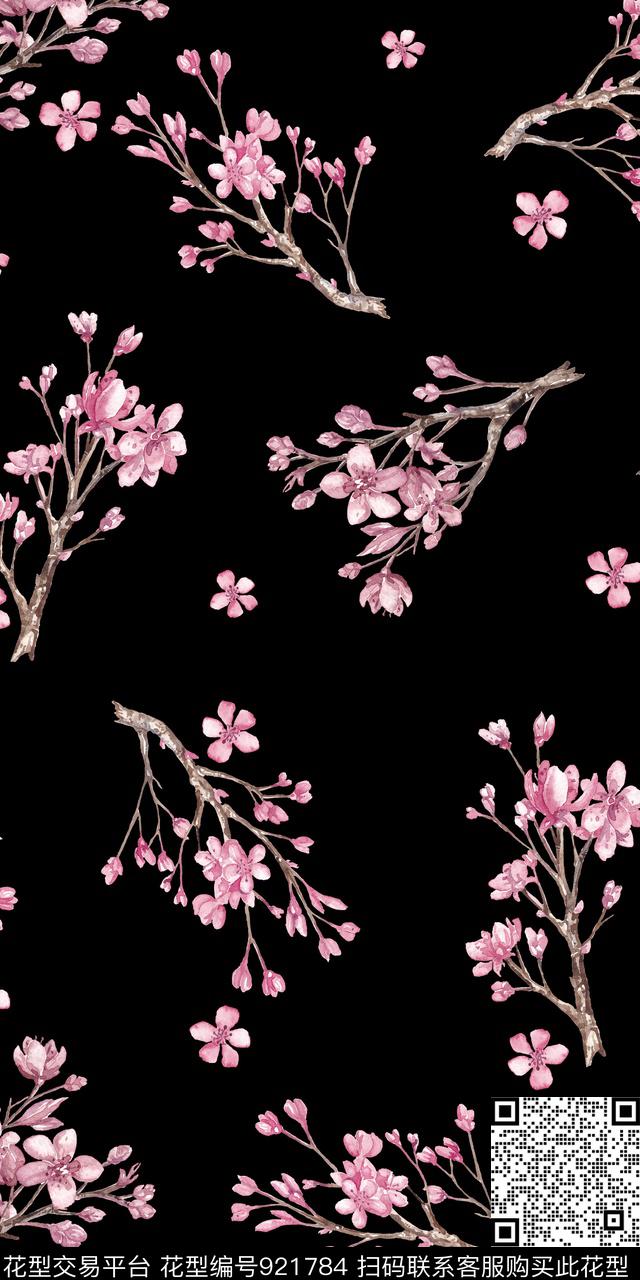 手绘花卉素雅花卉数码印花华亿平台下载（图片编号: 921784） - 瓦栏（Walan）