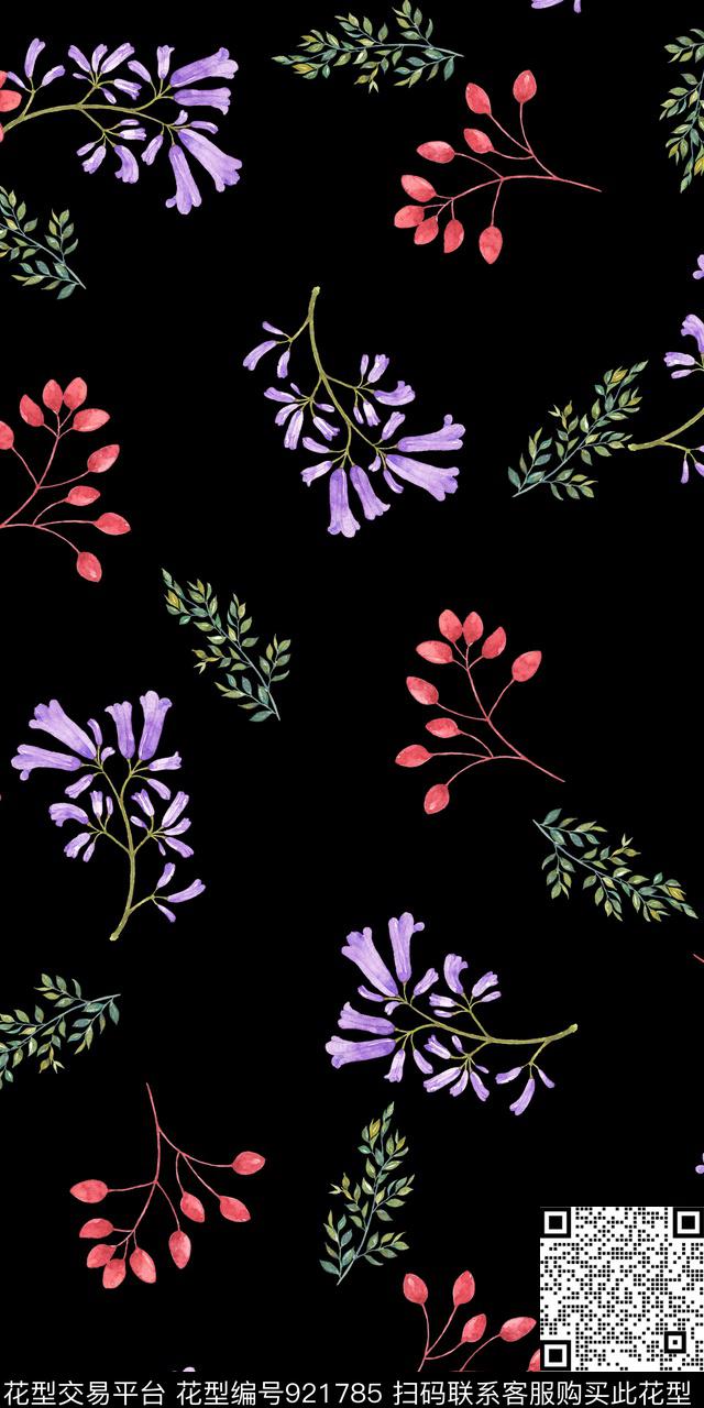 手绘花卉素雅花卉数码印花华亿平台下载（图片编号: 921785） - 瓦栏（Walan）