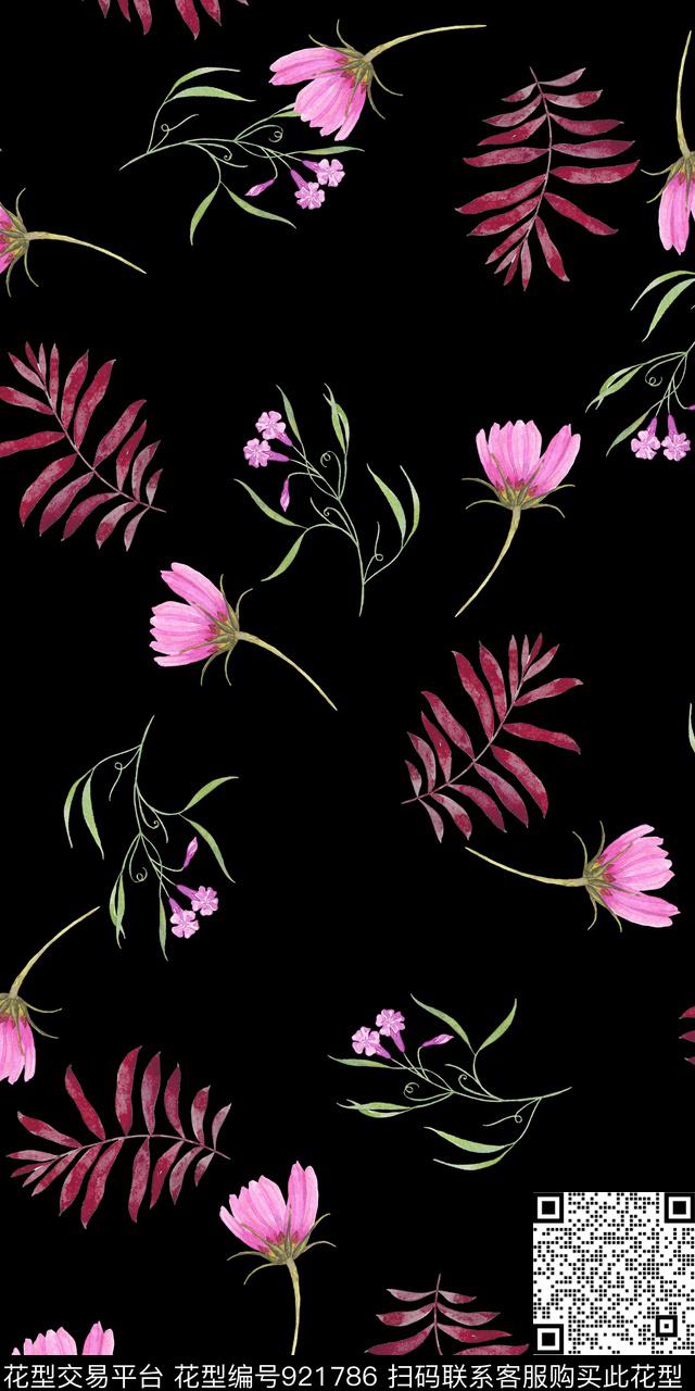手绘花卉素雅花卉数码印花华亿平台下载（图片编号: 921786） - 瓦栏（Walan）