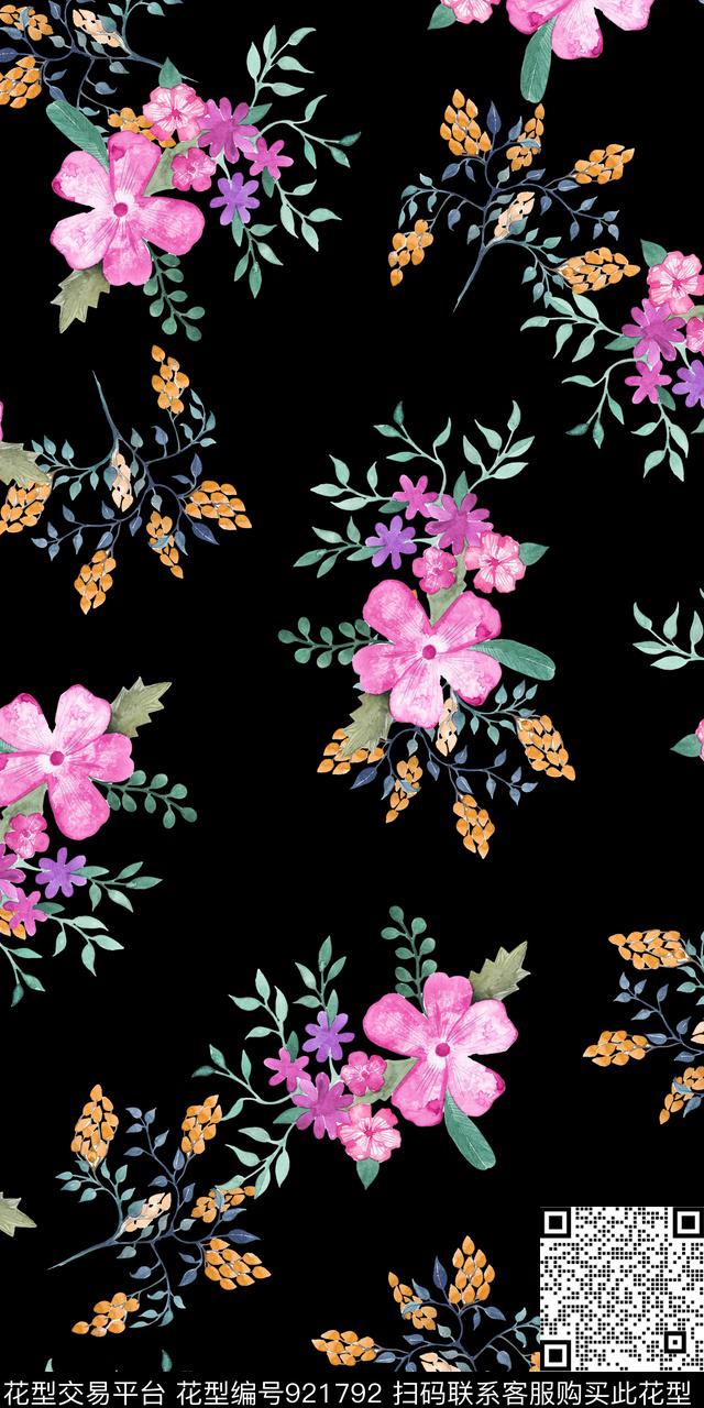 手绘花卉素雅花卉数码印花华亿平台下载（图片编号: 921792） - 瓦栏（Walan）
