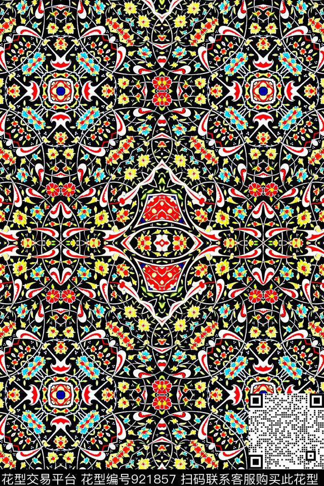 民族风花纹彩绘花纹波西米亚花纹数码印花华亿平台下载（图片编号: 921857） - 瓦栏（Walan）