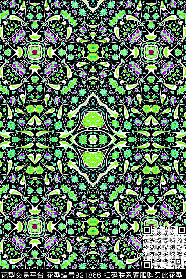 民族风花纹彩绘花纹波西米亚花纹数码印花华亿平台下载（图片编号: 921866） - 瓦栏（Walan）
