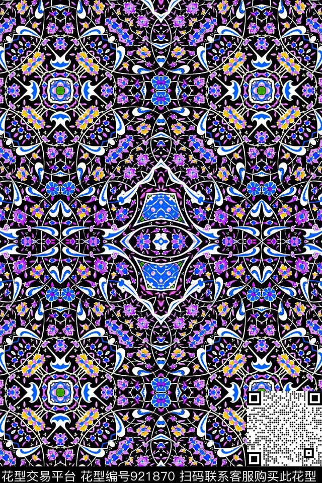 民族风花纹彩绘花纹波西米亚花纹数码印花华亿平台下载（图片编号: 921870） - 瓦栏（Walan）