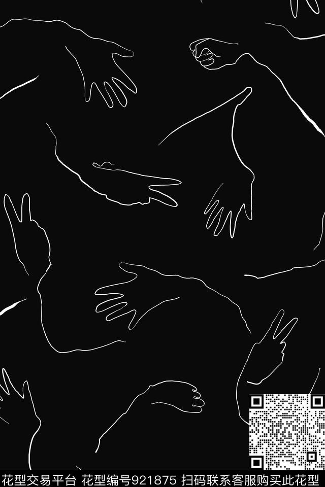 线条画女装抽象传统印花华亿平台下载（图片编号: 921875） - 瓦栏（Walan）